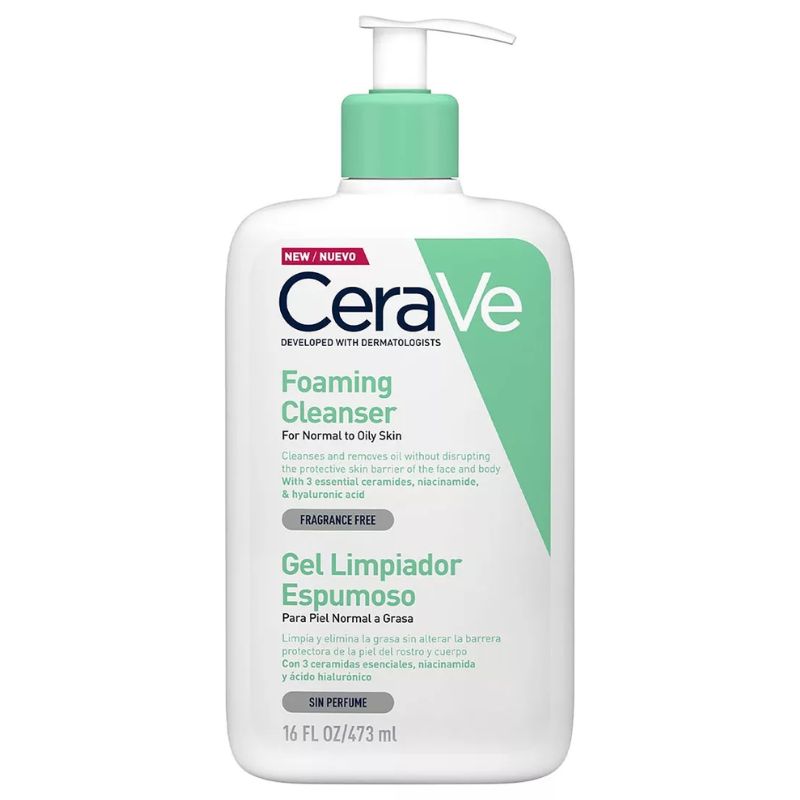 Gel Cerave Limpiador Espumoso Piel Normal A Grasa Sin Perfume De 473 Ml Día Y Noche