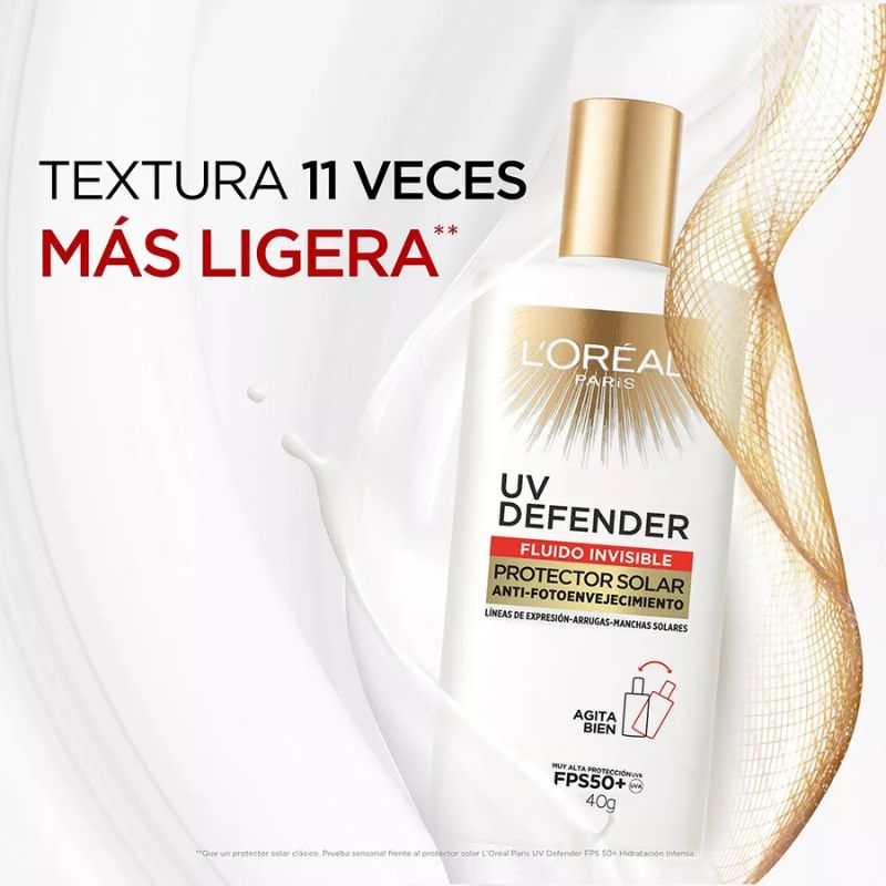 L'oréal Paris Protector Solar Diario Fps50+ Uv Defender Fluido Invisible, 40ml