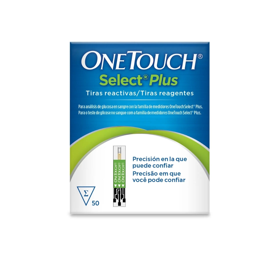 Onetouch Tiras Select Plus Paquete 50 Tiras Para Glucómetro (Blanco)