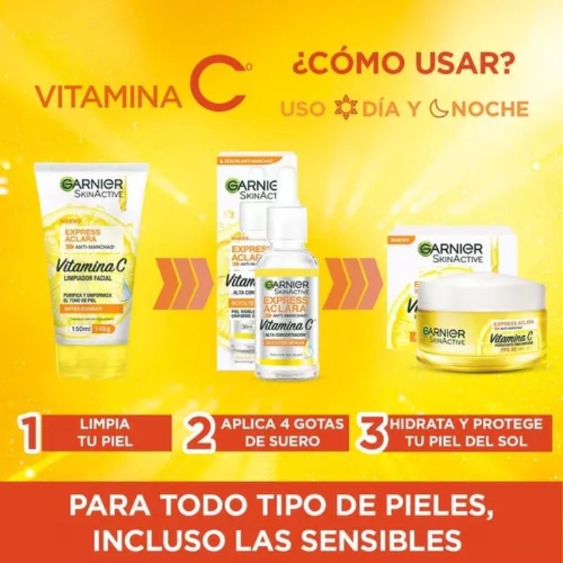 Tres Kit Garnier Express Aclara Serum +crema +gel Con Vitamina C