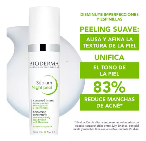 Bioderma Sébium Night Peel, Peeling De Alta Tolerancia, 40ml Tipo De Piel Mixta
