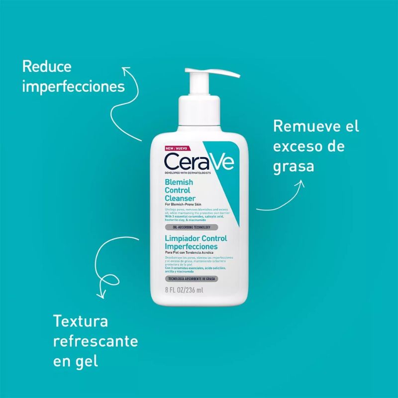 Limpiador Cerave Control Imperfecciones Para Piel Con Tendencia Acnéica De Todas Las Edades De Dia Y Noche 236ml
